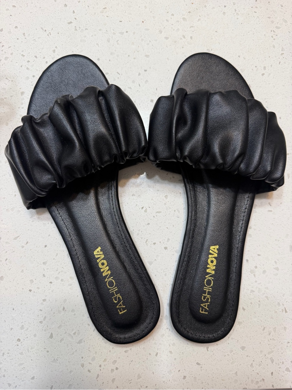 Fashion Nova Black Ruched Slide Sandals